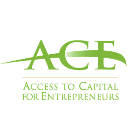 Logo for ACE: Access to Capital for Entrepreneurs, featuring green letters with a swoosh.
