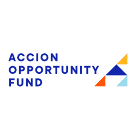 Logo for Accion Opportunity Fund, featuring its name and a colorful geometric design.