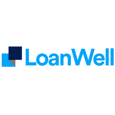 LoanWell logo featuring blue and dark blue squares next to the company name.