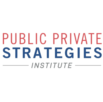 Logo for Public Private Strategies Institute, featuring text in red, blue, and gray.