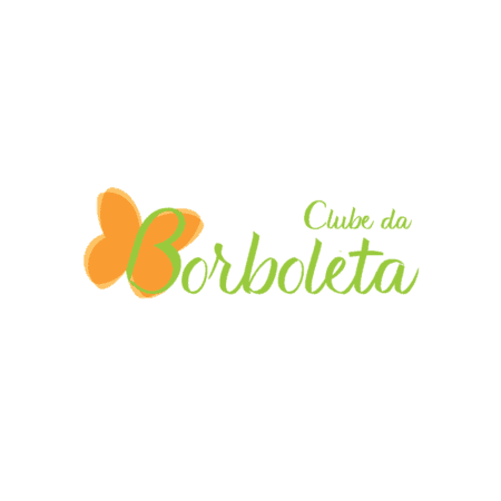 Logo for 'Clube da Borboleta' featuring an orange butterfly integrated with the 'B'.