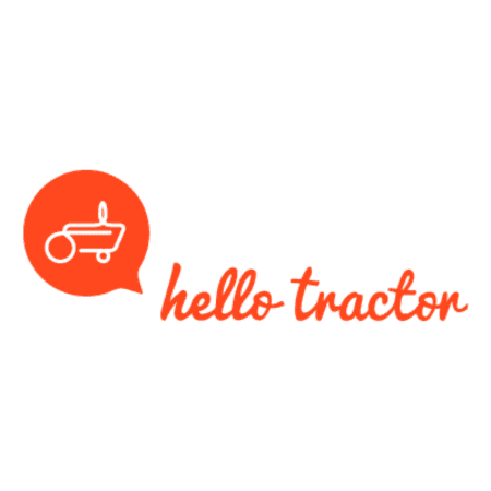 Hello Tractor logo, featuring a white tractor icon within an orange speech bubble.