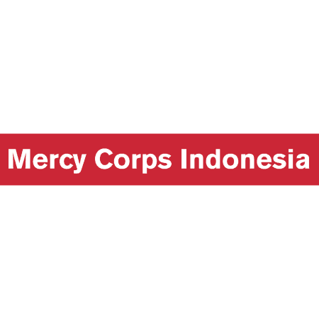 Red bar with white text saying 'Mercy Corps Indonesia' on a white background.