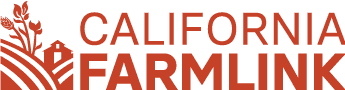 California Farmlink logo featuring stylized wheat stalks and bold orange text.