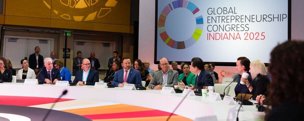 Professionals gather for a meeting at the Global Entrepreneurship Congress Indiana 2025.