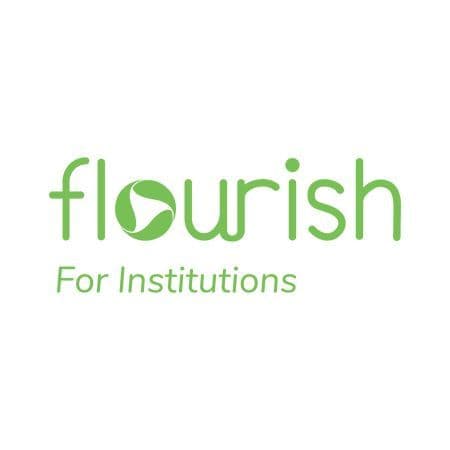 Flourish logo in green with a play button in the 'o' and "For Institutions" tagline.