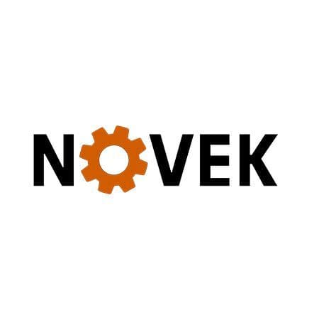 NOVEK logo with an orange gear replacing the letter O.