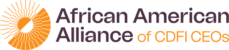 Logo for the African American Alliance of CDFI CEOs, featuring a stylized orange sun graphic.