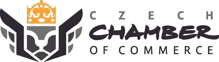 Logo for Czech Chamber of Commerce featuring an abstract crowned lion design next to text.