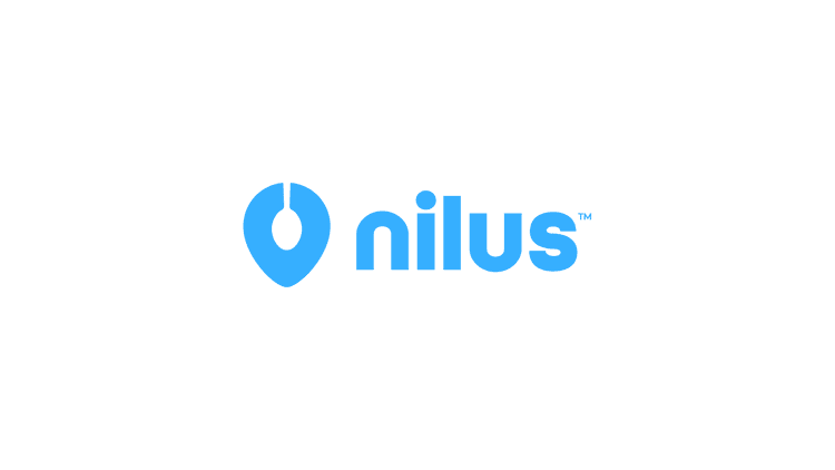Nilus logo featuring a blue location pin icon stylized to resemble a mouse cursor.