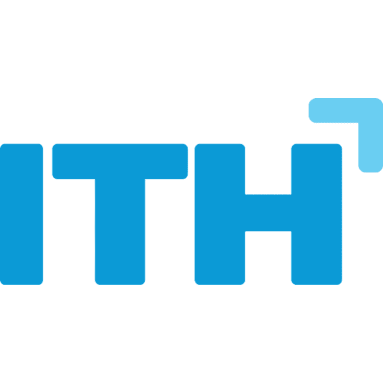 Blue ITH logo with a raised plus sign on a white background.
